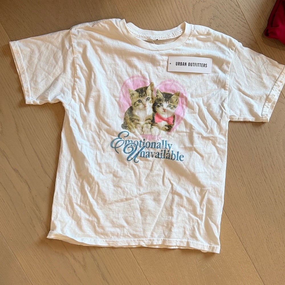 Urban Outfitters White Tee with Cat Graphic